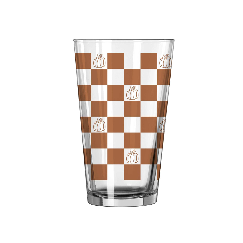 Fall Checkered Pumpkin 16oz Pint Glass - Logo Brands - Flyclothing LLC