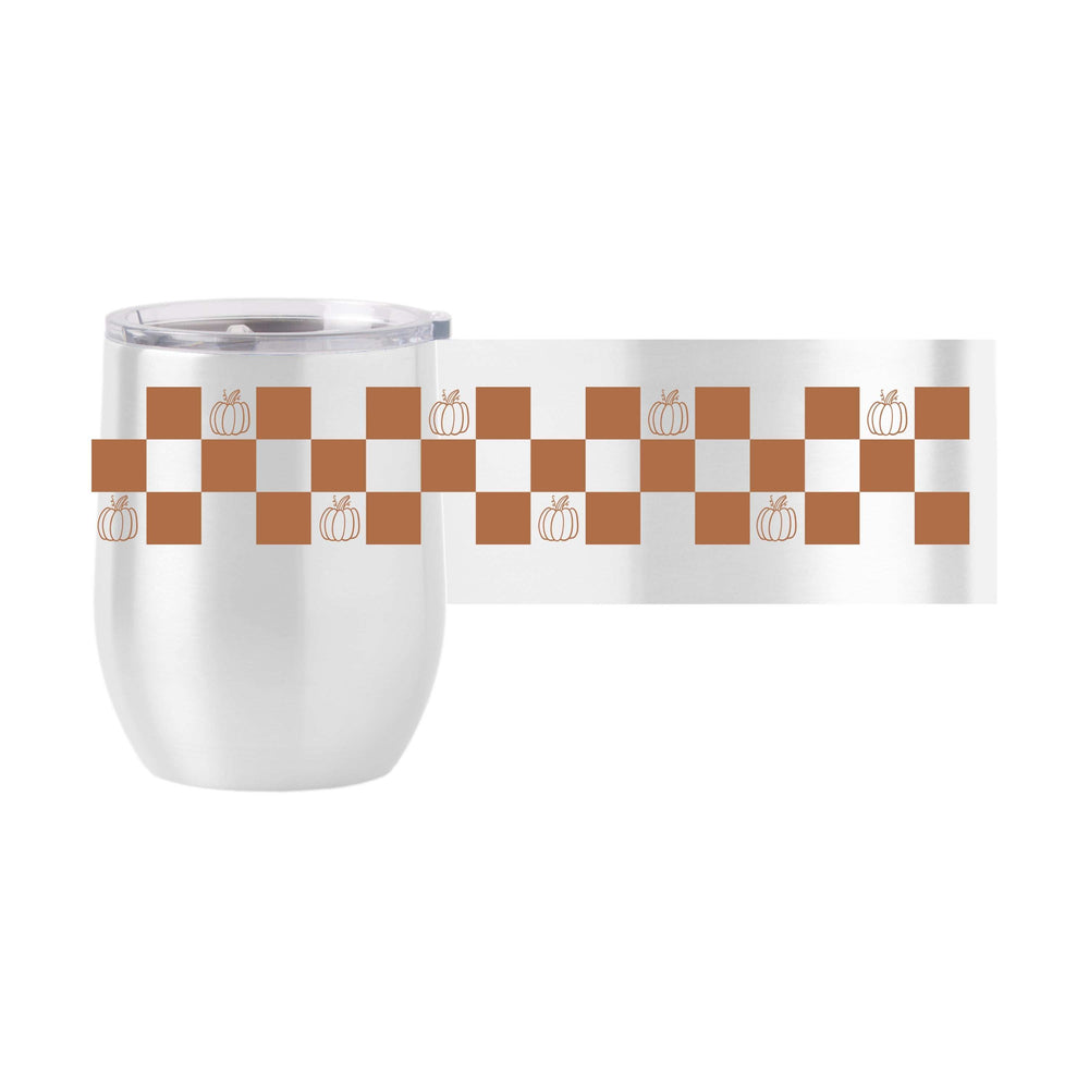 Fall Checkered Pumpkin 16oz Stainless Curved Beverage - Logo Brands - Flyclothing LLC