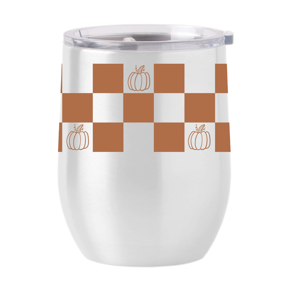 Fall Checkered Pumpkin 16oz Stainless Curved Beverage - Logo Brands - Flyclothing LLC