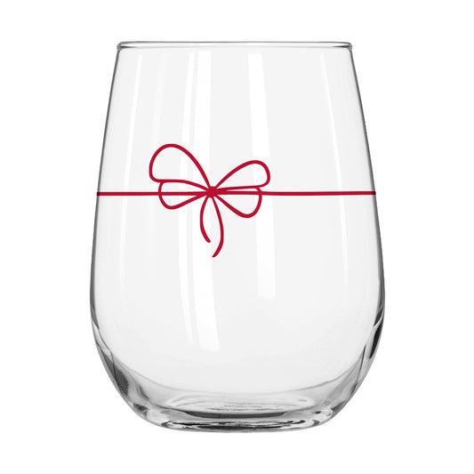 Christmas Ribbon 16oz Glass Curved Beverage - Logo Brands - Flyclothing LLC