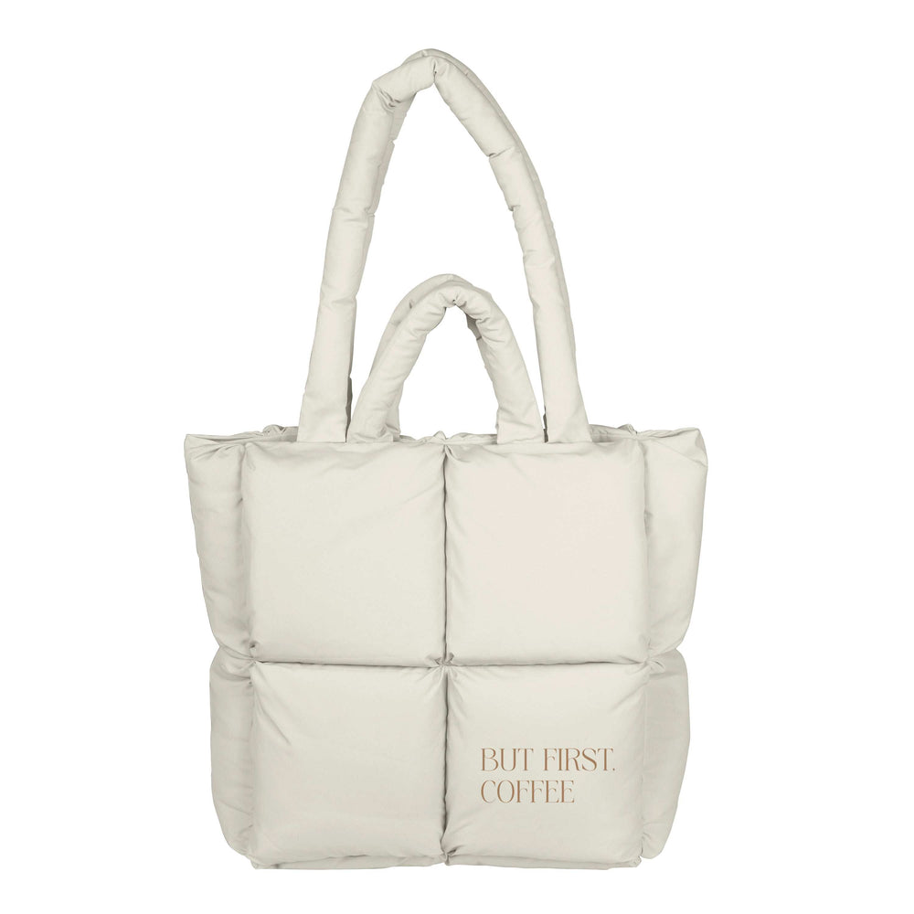 Just a Girl But First Coffee Puff Tote - Logo Brands - Flyclothing LLC