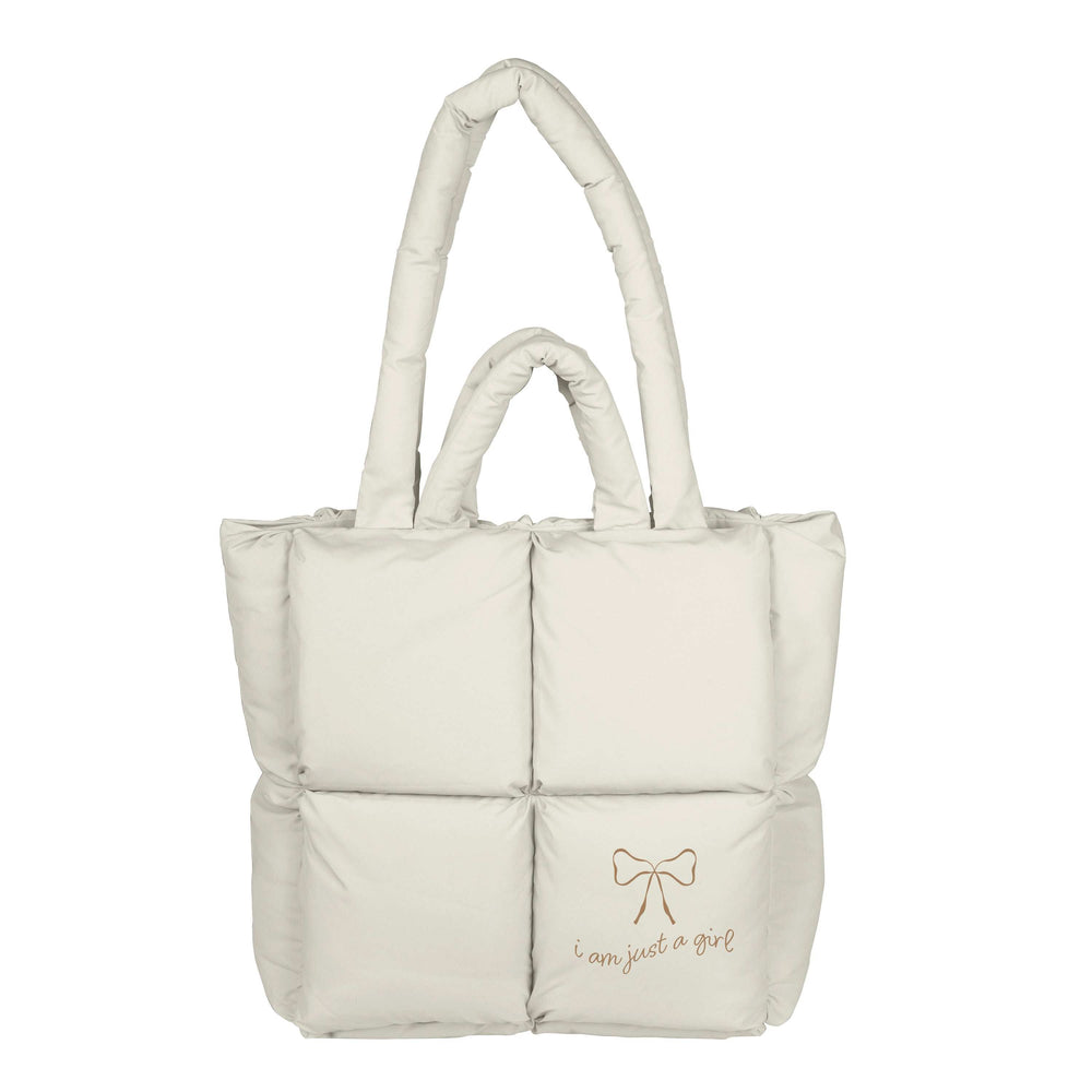 Just a Girl Neutral Bow Puff Tote - Logo Brands - Flyclothing LLC