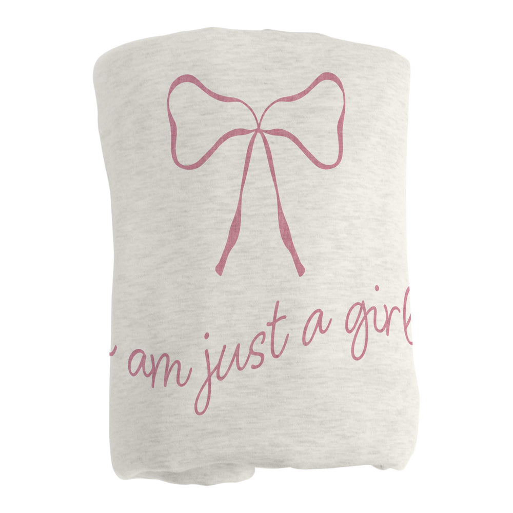 Just A Girl Sublimated Pink Bow Sweatshirt Blanket - Logo Brands - Flyclothing LLC