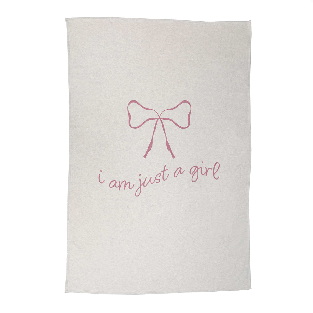 Just A Girl Sublimated Pink Bow Sweatshirt Blanket - Logo Brands - Flyclothing LLC