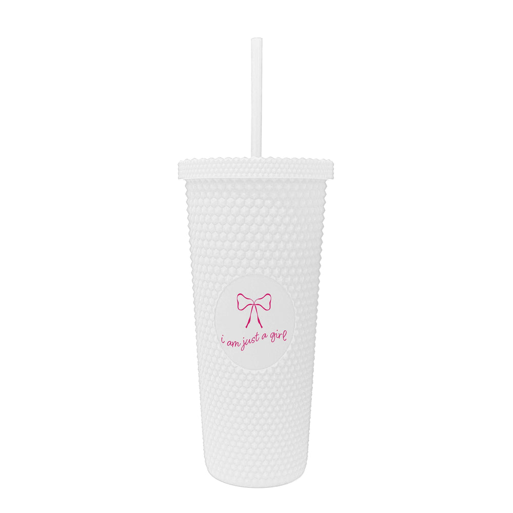 Just A Girl 24oz Pink Bow Studded Tumbler - Logo Brands - Flyclothing LLC