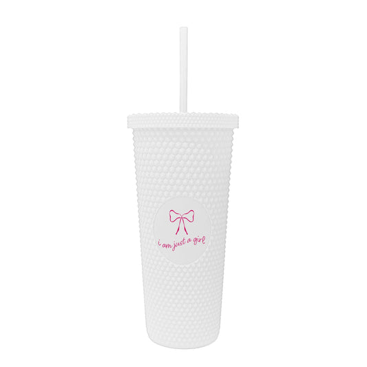 Just A Girl 24oz Pink Bow Studded Tumbler - Logo Brands - Flyclothing LLC