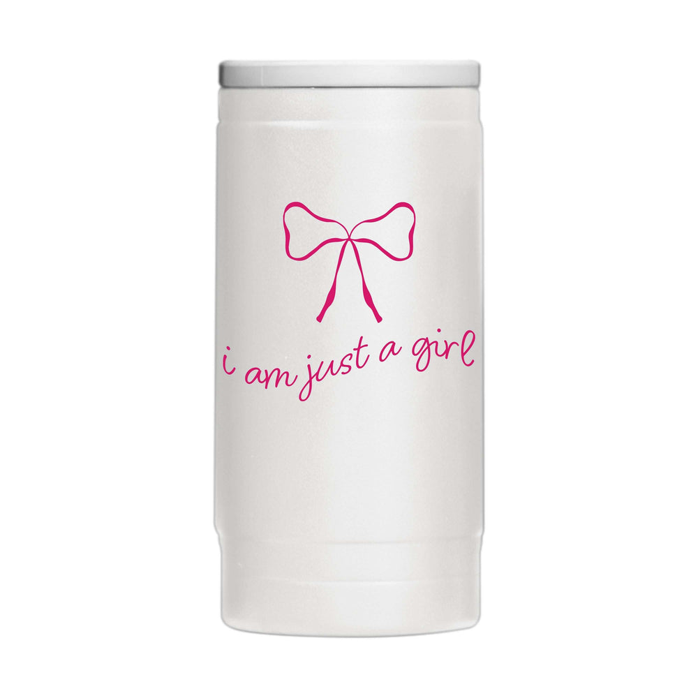 Just A Girl 12oz Pink Bow Powdercoat SlimCan Coolie - Logo Brands - Flyclothing LLC
