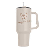 Just a Girl Neutral Bow 40oz Powder Coat Tumbler - Logo Brands - Flyclothing LLC