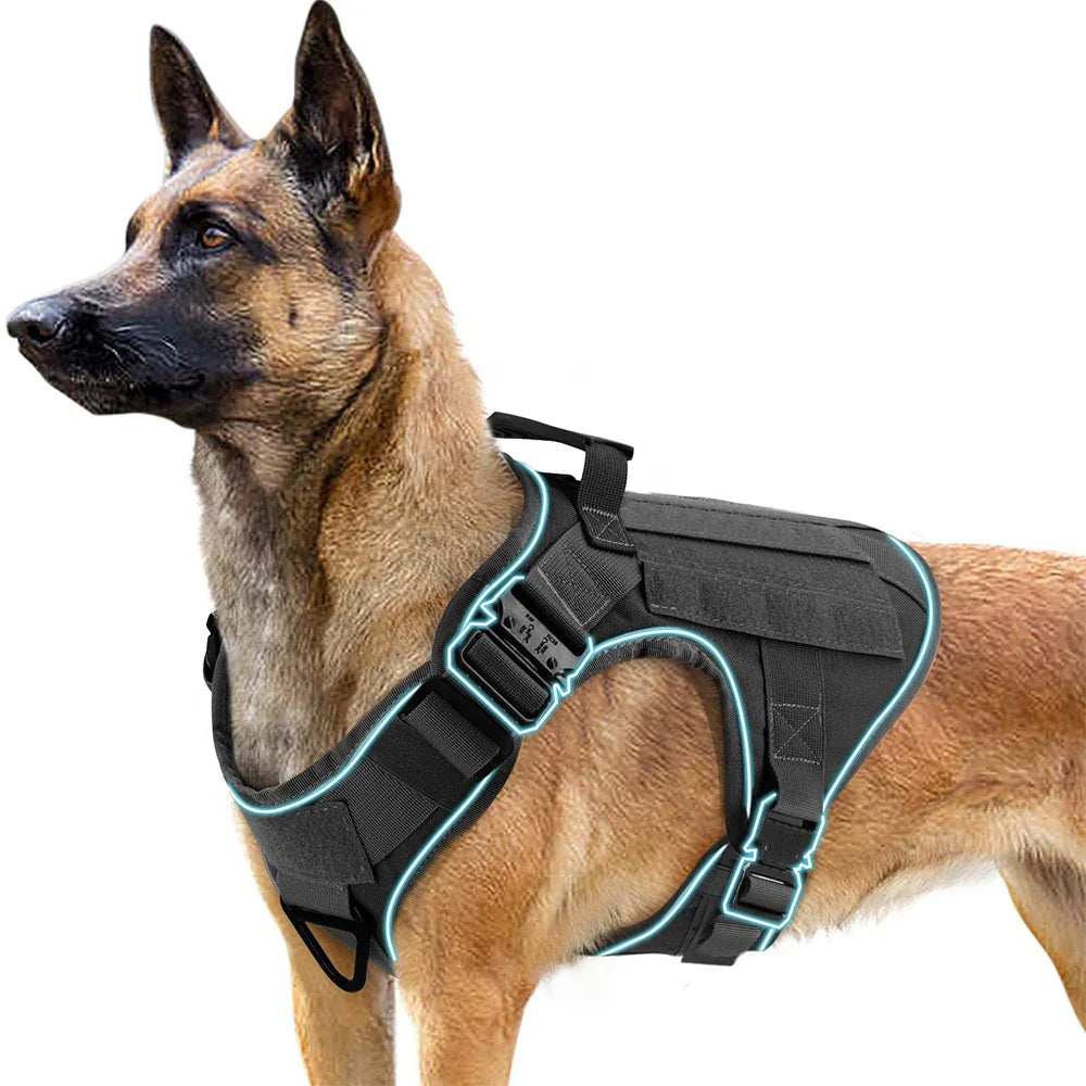 4 Metal Buckles Dog Harness Reflective Military Tactical Pet Training Walking Vest Soild Harnesses with Handle For Large Dogs - ZeeBelle.com - Flyclothing LLC