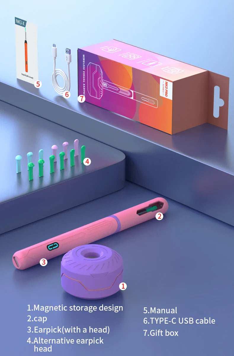 Ear Cleaner with Camera Set HD Ear Sticks Otoscope USB C Charging Endoscope Wax Removal Tool Earpick Ear Cleaning Set NK3 Pro - ZeeBelle.com - Flyclothing LLC
