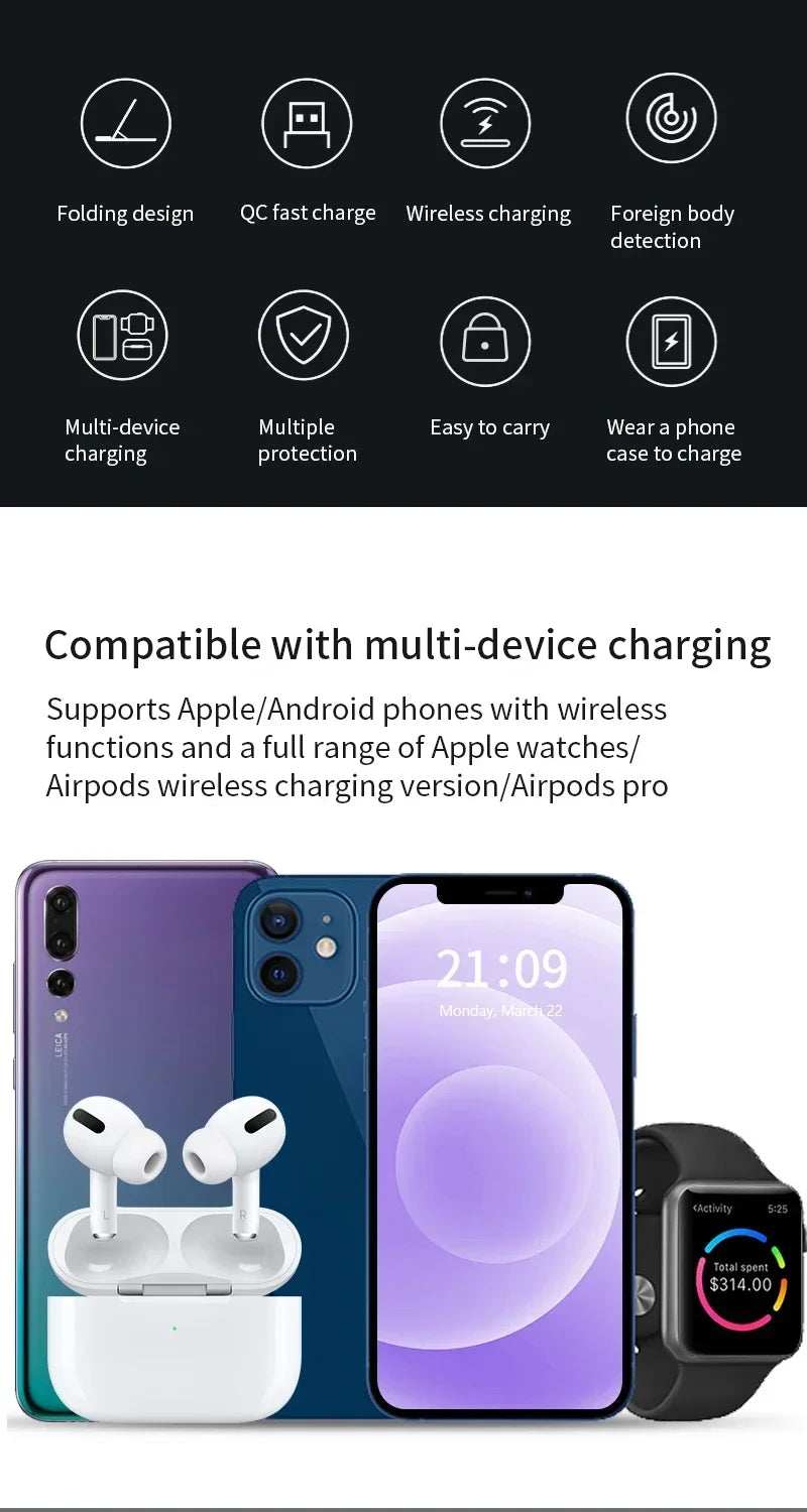 3 In 1 Wireless Charger Foldable LED Light Phone Stand For iPhone 16 15 14 13 12 Apple Watch10-2 AirPods Fast Charging Station - ZeeBelle.com - Flyclothing LLC