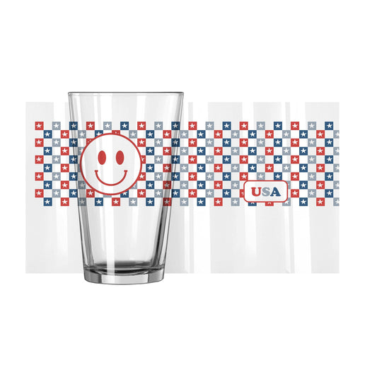 4th of July 16oz Checkered Smiley Face Pint Glass - Logo Brands - Flyclothing LLC