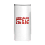 4th of July 12oz White America Honey Powdercoat SlimCan Coolie - Logo Brands - Flyclothing LLC