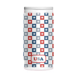 4th of July 12oz White Checkered Smiley Face Powdercoat SlimCan Coolie - Logo Brands - Flyclothing LLC