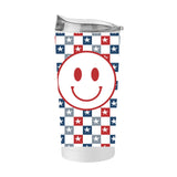 4th of July 20oz White Checkered Smiley Face Powder Coat Tumbler - Logo Brands - Flyclothing LLC