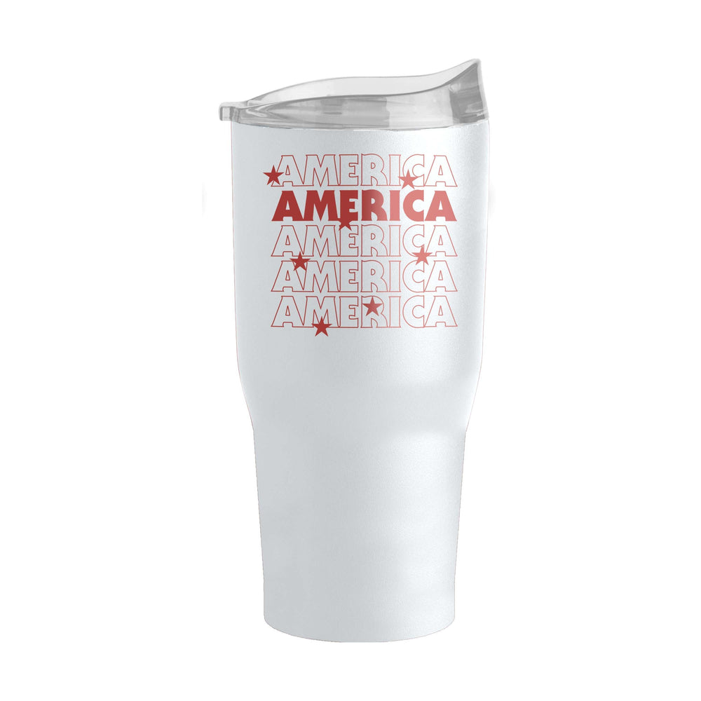 4th of July 30oz White America Repeating Powder Coat Tumbler - Logo Brands - Flyclothing LLC