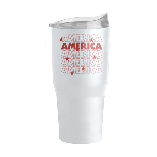 4th of July 30oz White America Repeating Powder Coat Tumbler - Logo Brands - Flyclothing LLC