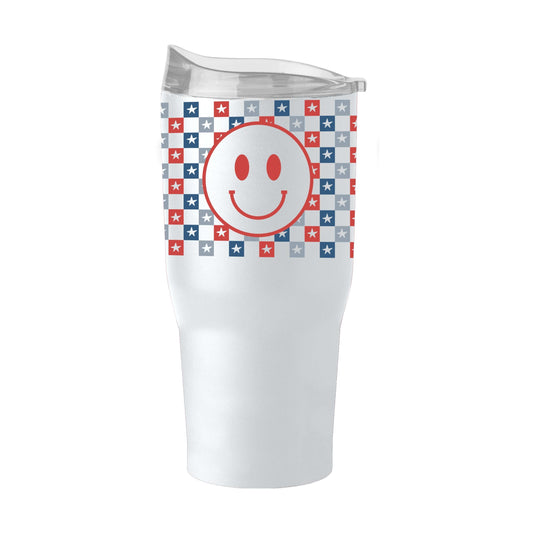 4th of July 30oz White Checkered Smiley Face Powder Coat Tumbler - Logo Brands - Flyclothing LLC