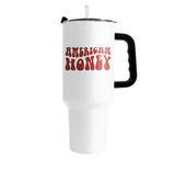 4th of July 40oz White America Honey Powder Coat Tumbler - Logo Brands - Flyclothing LLC