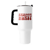 4th of July 40oz White America Honey Powder Coat Tumbler - Logo Brands - Flyclothing LLC