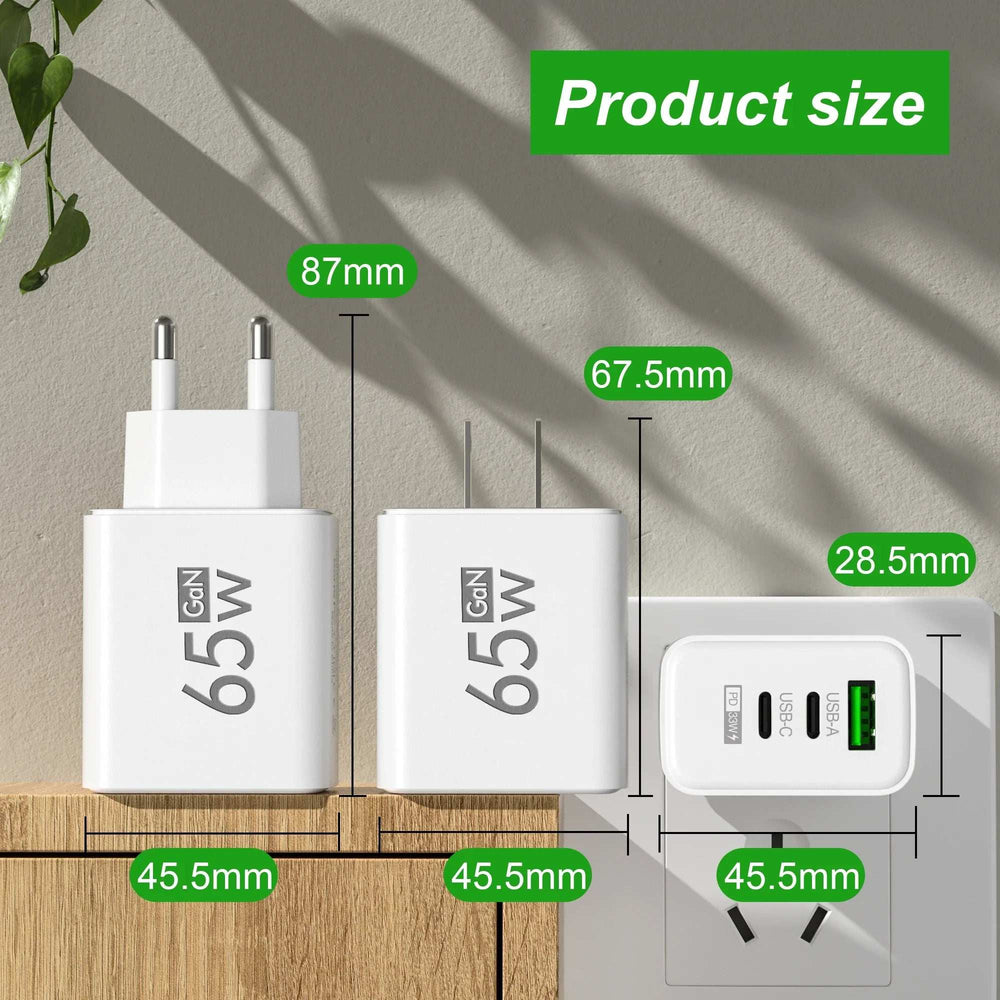 65W GaN USB C Charger Fast Charger QC3.0 Type C PD Mobile Phone Quick Charging Adapter for iPhone Samsung Xiaomi Wall Charger - ZeeBelle.com - Flyclothing LLC