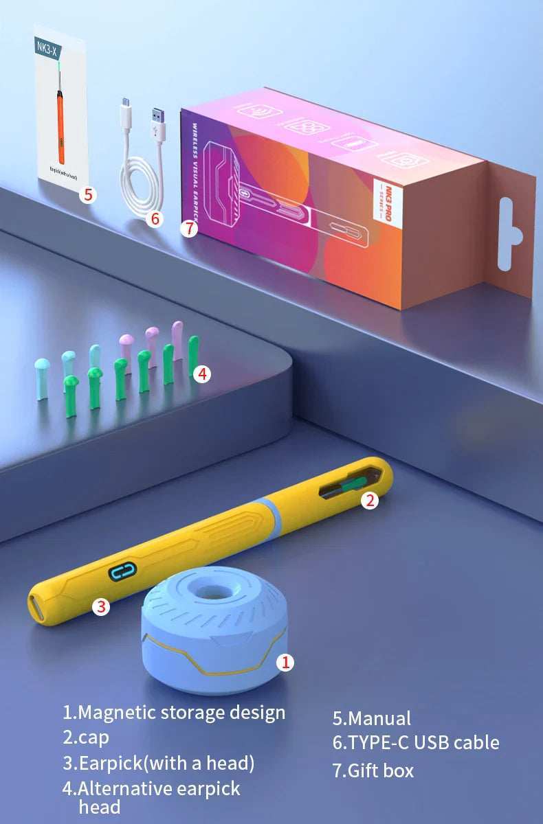 Ear Cleaner with Camera Set HD Ear Sticks Otoscope USB C Charging Endoscope Wax Removal Tool Earpick Ear Cleaning Set NK3 Pro - ZeeBelle.com - Flyclothing LLC