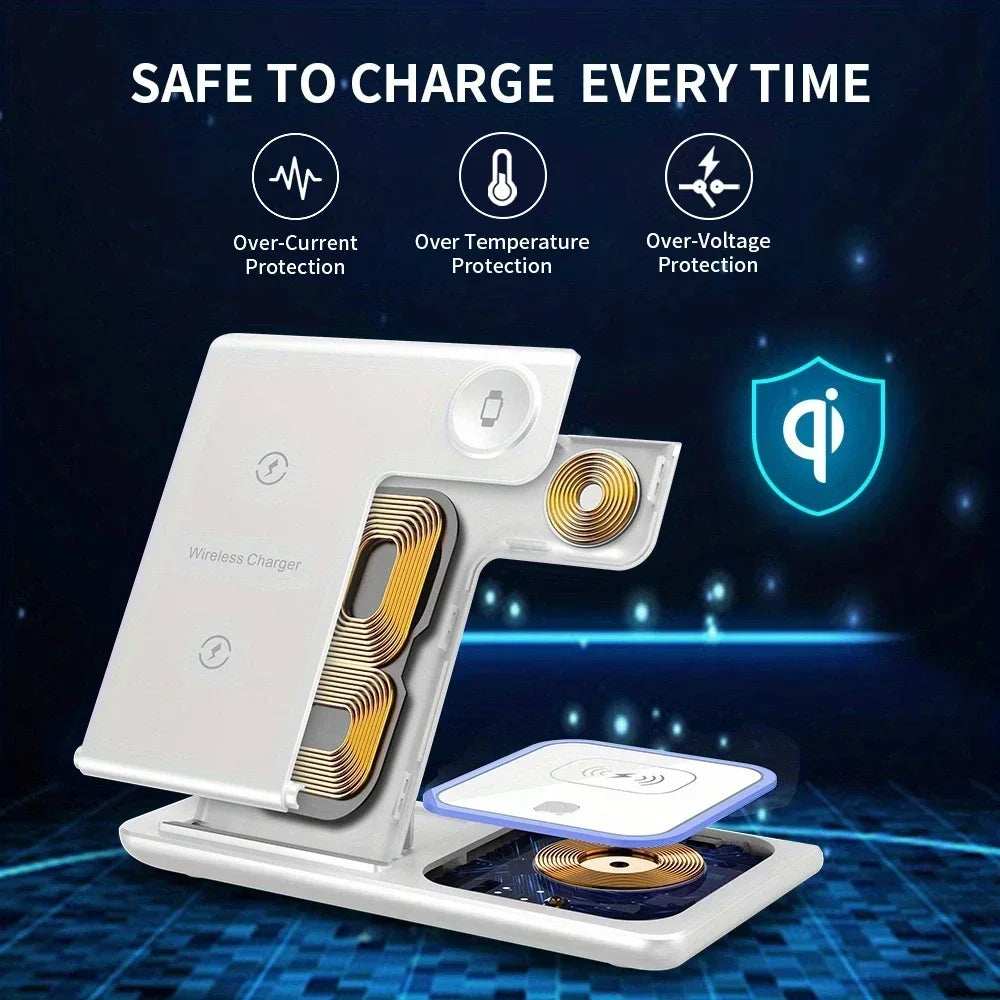 3 In 1 Wireless Charger Foldable LED Light Phone Stand For iPhone 16 15 14 13 12 Apple Watch10-2 AirPods Fast Charging Station - ZeeBelle.com - Flyclothing LLC