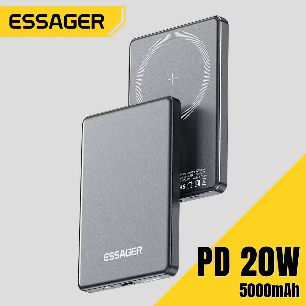 Essager Thin Wireless Power Bank Magnetic 20W 5000mAh Portable Fast Charging External Battery for Magsafe For iPhone 16 15 14 13 - ZeeBelle.com - Flyclothing LLC