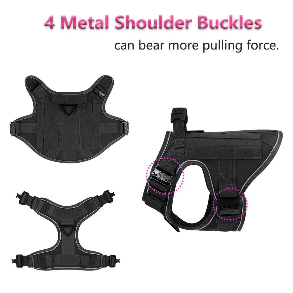 4 Metal Buckles Dog Harness Reflective Military Tactical Pet Training Walking Vest Soild Harnesses with Handle For Large Dogs - ZeeBelle.com - Flyclothing LLC