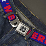 BD Wings Logo CLOSE-UP Full Color Black Silver Seatbelt Belt - 'MERICA/Star Blue/Red/White Webbing - Buckle-Down - Flyclothing LLC