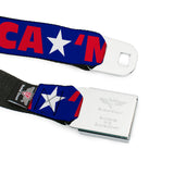 BD Wings Logo CLOSE-UP Full Color Black Silver Seatbelt Belt - 'MERICA/Star Blue/Red/White Webbing - Buckle-Down - Flyclothing LLC