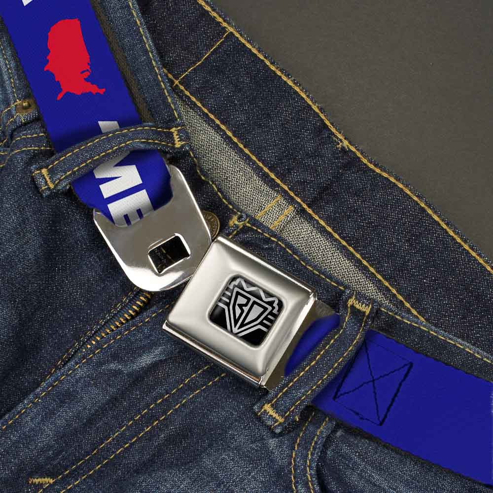 BD Wings Logo CLOSE-UP Full Color Black Silver Seatbelt Belt - 'MERICA/USA Silhouette Blue/White/Red Webbing - Buckle-Down - Flyclothing LLC