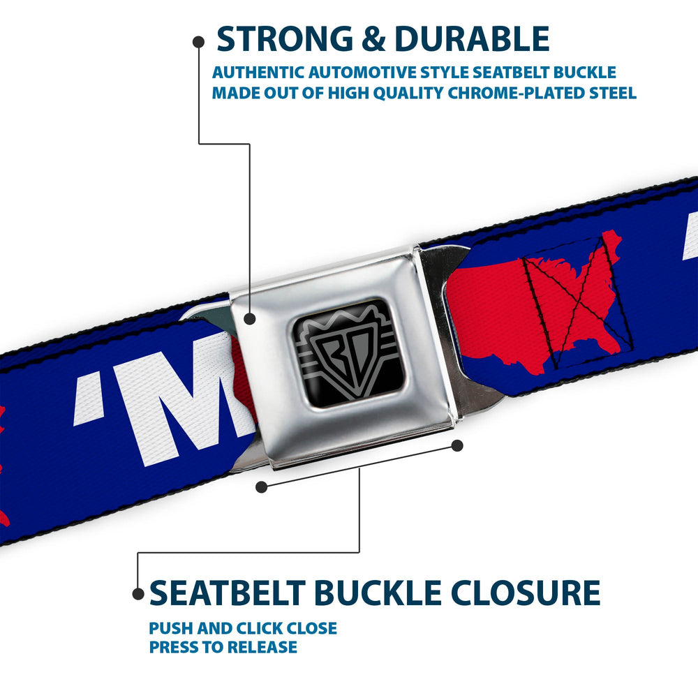 BD Wings Logo CLOSE-UP Full Color Black Silver Seatbelt Belt - 'MERICA/USA Silhouette Blue/White/Red Webbing - Buckle-Down - Flyclothing LLC