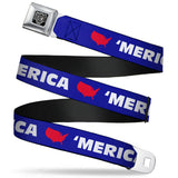 BD Wings Logo CLOSE-UP Full Color Black Silver Seatbelt Belt - 'MERICA/USA Silhouette Blue/White/Red Webbing - Buckle-Down - Flyclothing LLC