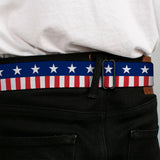BD Wings Logo CLOSE-UP Full Color Black Silver Seatbelt Belt - Americana Stars & Stripes2 Blue/White/Red/White Webbing - Buckle-Down - Flyclothing LLC