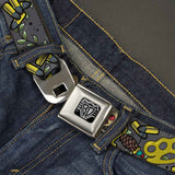 BD Wings Logo CLOSE-UP Full Color Black Silver Seatbelt Belt - Born to Raise Hell Gray Webbing - Buckle-Down - Flyclothing LLC