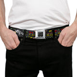 BD Wings Logo CLOSE-UP Full Color Black Silver Seatbelt Belt - Born to Raise Hell Gray Webbing - Buckle-Down - Flyclothing LLC