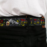 BD Wings Logo CLOSE-UP Full Color Black Silver Seatbelt Belt - Born to Raise Hell Gray Webbing - Buckle-Down - Flyclothing LLC