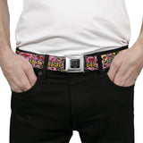 BD Wings Logo CLOSE-UP Full Color Black Silver Seatbelt Belt - Born to Raise Hell Pink Webbing - Buckle-Down - Flyclothing LLC
