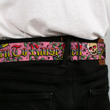 BD Wings Logo CLOSE-UP Full Color Black Silver Seatbelt Belt - Born to Raise Hell Pink Webbing - Buckle-Down - Flyclothing LLC