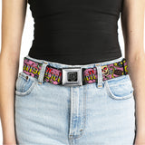 BD Wings Logo CLOSE-UP Full Color Black Silver Seatbelt Belt - Born to Raise Hell Pink Webbing - Buckle-Down - Flyclothing LLC