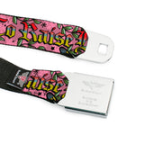 BD Wings Logo CLOSE-UP Full Color Black Silver Seatbelt Belt - Born to Raise Hell Pink Webbing - Buckle-Down - Flyclothing LLC
