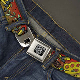 BD Wings Logo CLOSE-UP Full Color Black Silver Seatbelt Belt - Born to Raise Hell Red Webbing - Buckle-Down - Flyclothing LLC