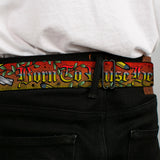 BD Wings Logo CLOSE-UP Full Color Black Silver Seatbelt Belt - Born to Raise Hell Red Webbing - Buckle-Down - Flyclothing LLC