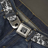 BD Wings Logo CLOSE-UP Full Color Black Silver Seatbelt Belt - Born to Blossom Black/White Webbing - Buckle-Down - Flyclothing LLC