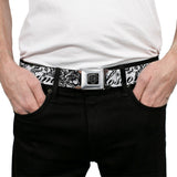 BD Wings Logo CLOSE-UP Full Color Black Silver Seatbelt Belt - Born to Blossom Black/White Webbing - Buckle-Down - Flyclothing LLC