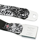 BD Wings Logo CLOSE-UP Full Color Black Silver Seatbelt Belt - Born to Blossom Black/White Webbing - Buckle-Down - Flyclothing LLC