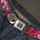 BD Wings Logo CLOSE-UP Full Color Black Silver Seatbelt Belt - Born to Blossom CLOSE-UP White Webbing - Buckle-Down - Flyclothing LLC