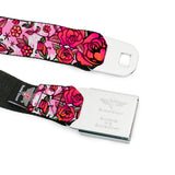 BD Wings Logo CLOSE-UP Full Color Black Silver Seatbelt Belt - Born to Blossom CLOSE-UP White Webbing - Buckle-Down - Flyclothing LLC