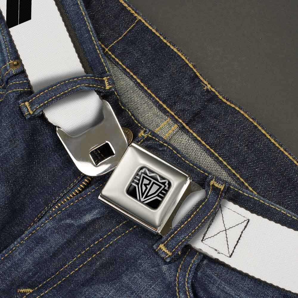 BD Wings Logo CLOSE-UP Full Color Black Silver Seatbelt Belt - Born to Raise Hell Yellow Webbing - Buckle-Down - Flyclothing LLC